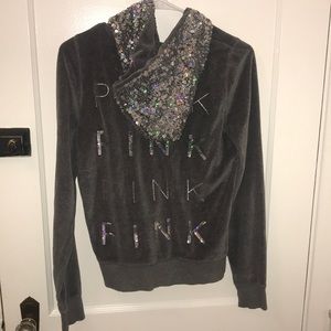 Gray velour PINK hoodie!